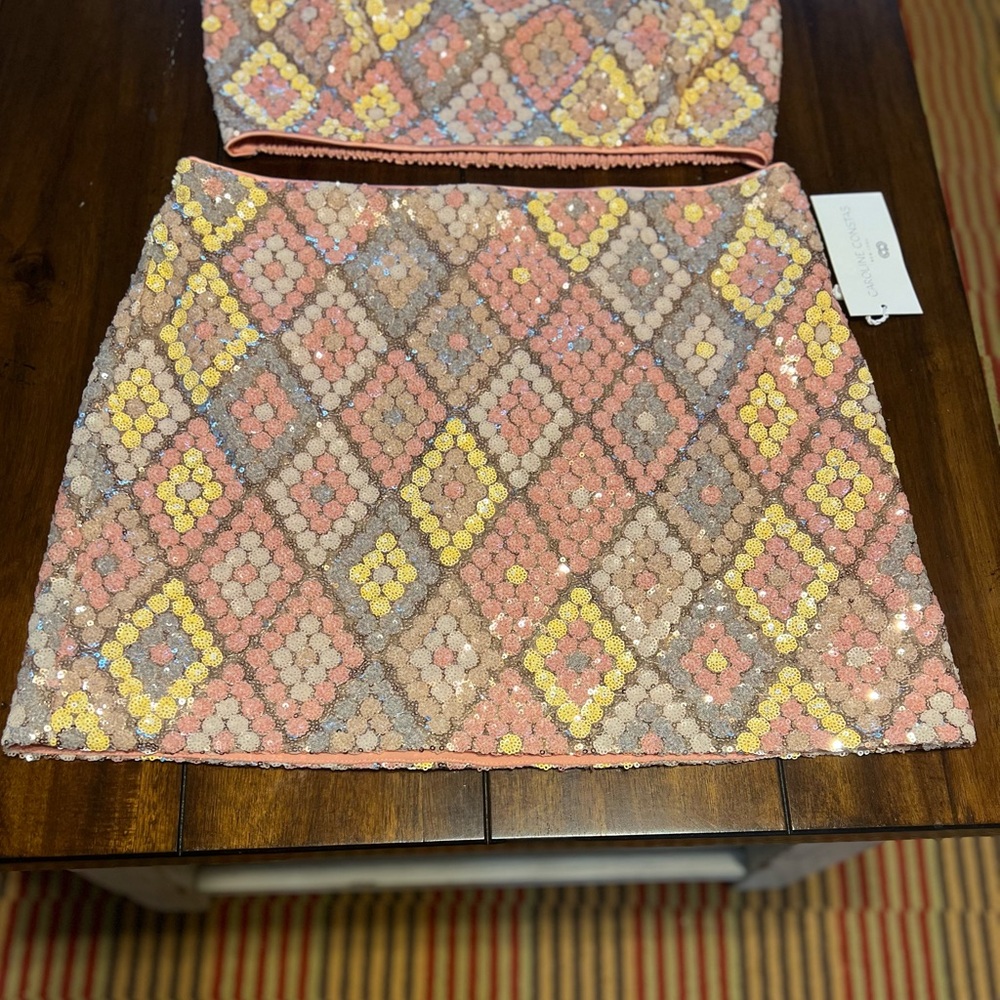 NEW🌸Caroline Constas 2 piece Sequin Mini Skirt & Crop Top Set - Picture 3 of 11